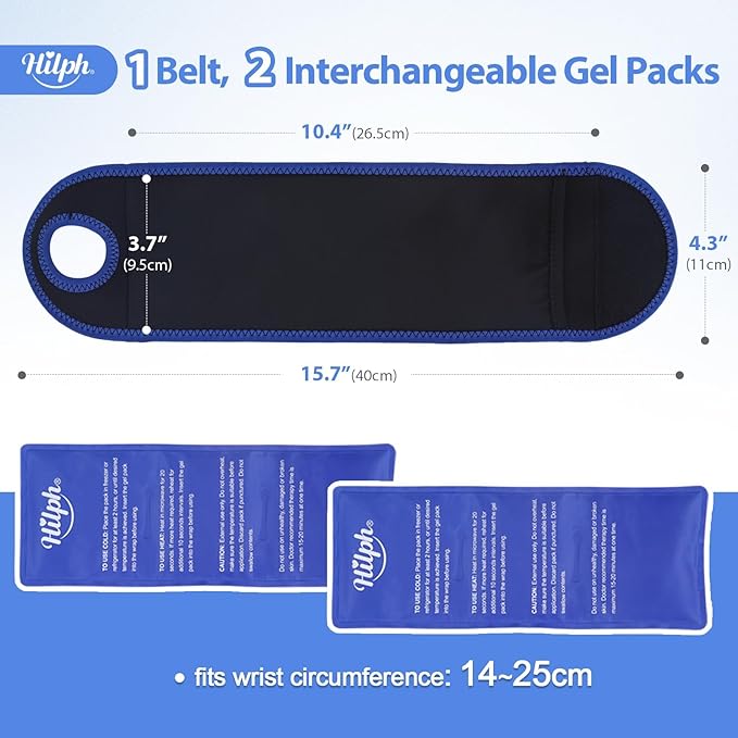 Hilph Wrist Ice Pack Wrap, Reusable Wrist Brace with 2 Gel Hot Cold Compression Packs for Injuries, Hand Ice Pack for Carpal Tunnel, Rheumatoid, Tendonitis, Swelling, Black