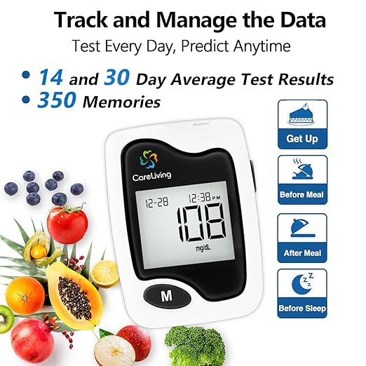 BGM101 Blood Glucose Monitor Kit, 100 Test Strips, 100 Lancets, 1 Blood Glucose Meter, 1 Lancing Device, Diabetes Testing Kit, Portable Blood Sugar Test Kit, Glucometer Kit for Home, black