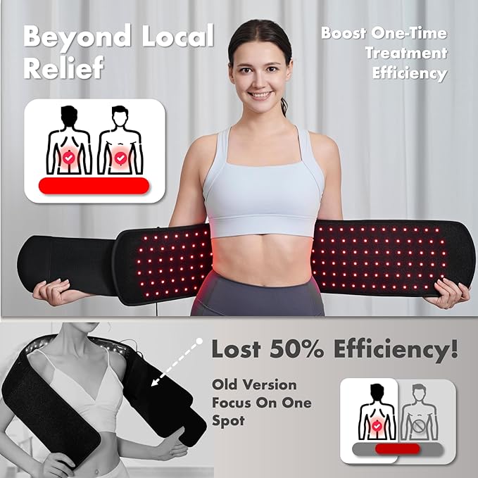 ALLOLO Red Light Therapy Belt, 39"*7.7" Large Area with 180pcs 3-in-1 LEDs 660nm & 850nm Infrared Red Light Therapy for Body, Adjustable & Portable Therapy Wrap for Shoulder Waist Belly Joint(Corded)