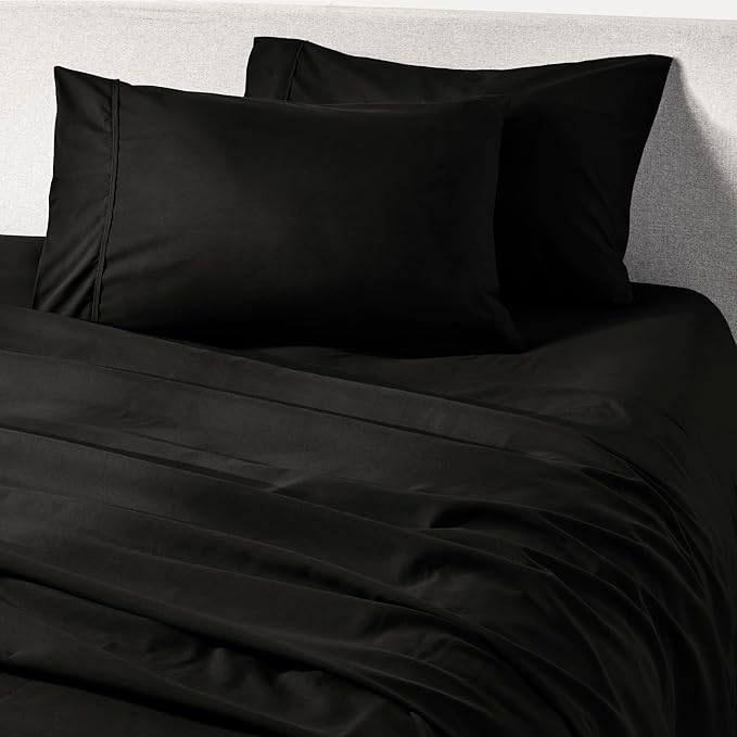 PeachSkinSheets Cooling Bed Sheets for Hot Sleepers - Ultra-Soft Breathable Luxury Microfiber Sheet Set, Moisture-Wicking, Deep Pocket, Oeko-TEX® (Full Size, Midnight Black)