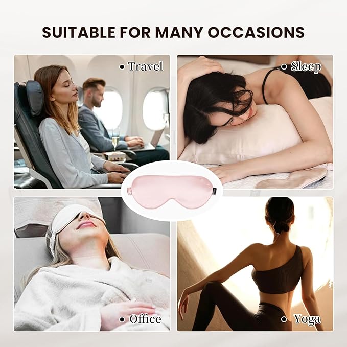 THXSILK Sleep Mask 100% 25 Momme Pure Mulberry Silk Super Smooth Cooling Sleep Eye Mask Blackout for Women/Man/Kids, Eye Cover with Wide Head Strap for Good Night Sleep, Charming Pink