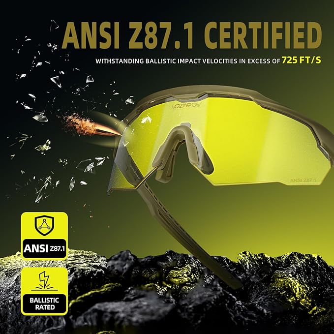 Shooting Glasses Anti Fog with High Definition Lenses, ANSI Z87.1 Certified Tactical Safety Glasses for Men Women