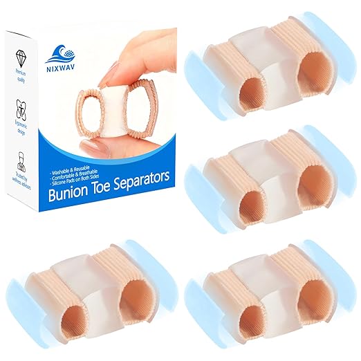 Bunion Toe Separators for Overlapping Toes, 3-Point Support Gel Toe Spacers with 2 Fabric Lining Loops for Toe Protectors, Bunion Corrector for Women Men Big Toe (4 Pack, L)