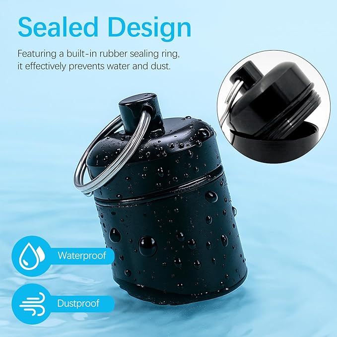 2-Pack Aluminum Pill Holder Keychain, Waterproof Mini Pill Box with Key Ring for Travel, Purse & Backpack