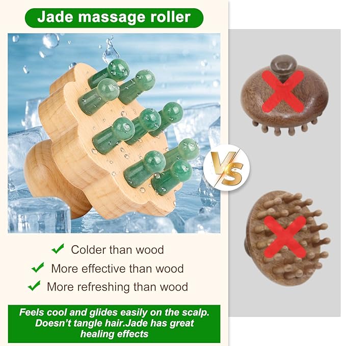 ideayard Scalp Massager, Head Scalp Massage Comb, Jade-Wooden Comb for Head Stress Relax, Massage Tool for Relieve Headaches