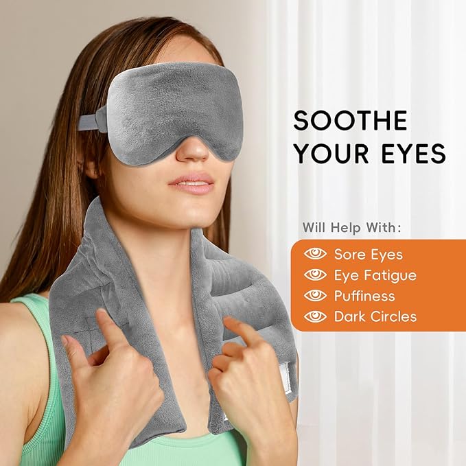 Microwave Heating Pad for Neck Shoulders Back Pain Relief 26.6X5.3'' Long with Microwavable Heated Mask for Dry Eyes Warm Compress Neck Wrap for Stress Relief Gift for Women Men Girls