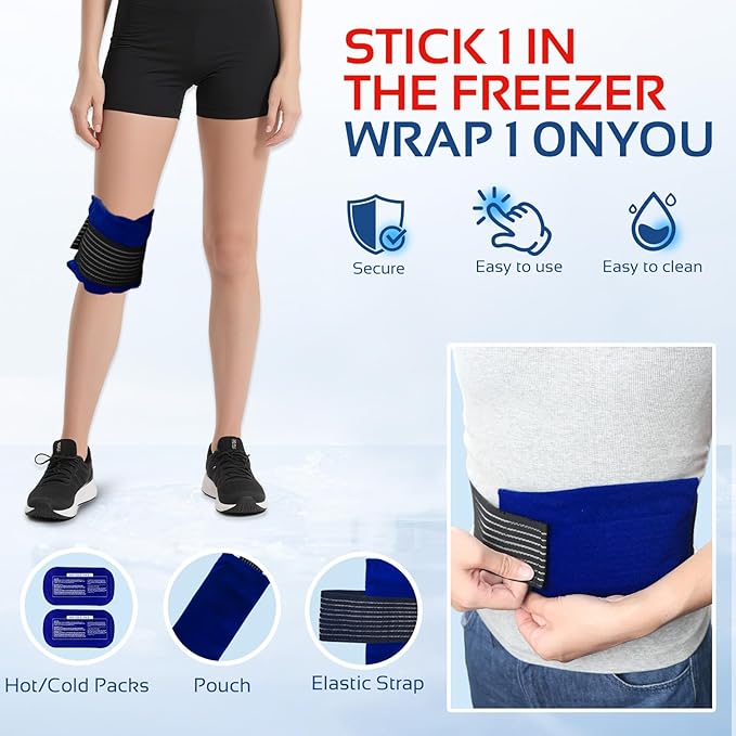 Ice Packs for Injuries Reusable (3-Piece Set) – Hot and Cold Ice Packs for Knee, Reusable Gel Wraps Support, Adjustable Ice Pack Pain Relief for Shoulders, Back Joints Muscles, Knees, Arms and Legs