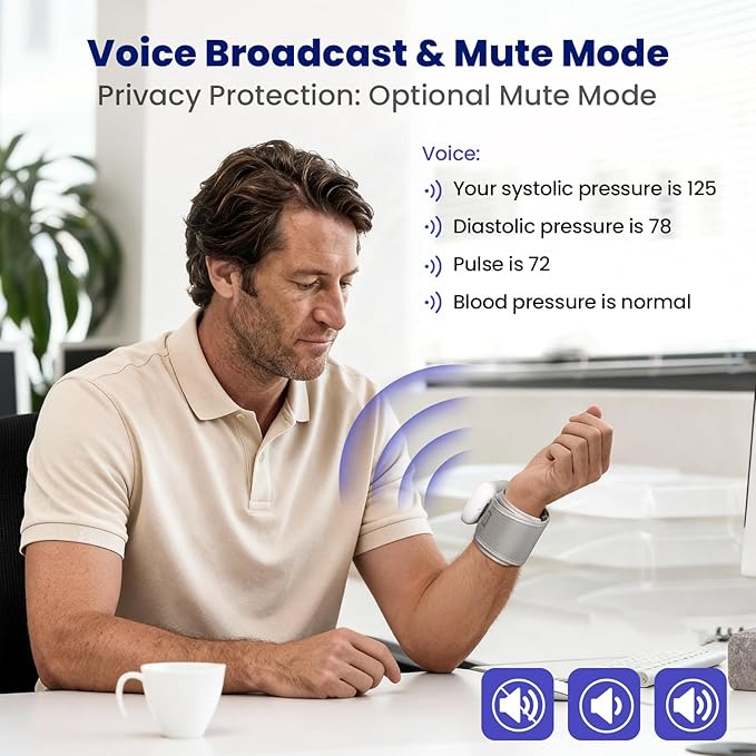 Wrist Blood Pressure Monitor, Bluetooth Automatic Blood Pressure Cuff for Home Use, Talking Digital Machine with Smart App Sync, 3-User Mode 398 Memory, (5.3"-8.5" in Cuff)
