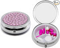 Set of 2 Circular Triple-Compartment Pocket Purse Pill Box & Organizer with Insert (Rose Gemstones)