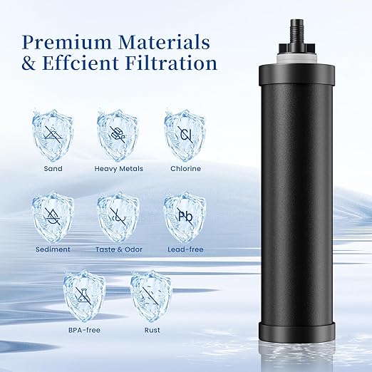 Gravity Water Filter System, 3.25G Stainless Steel Countertop System Water Purifier with Stand, Reduce 99% Chlorine for Home Camping Backpacking RVing, 3 Carbon Filters