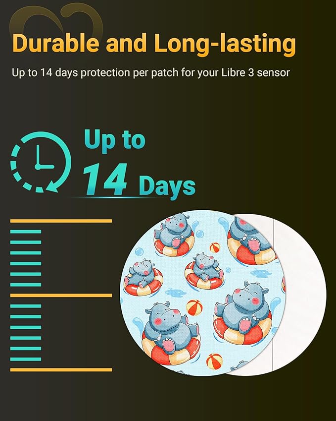 Libre 3 & Plus Sensor Covers Waterproof, 10 Pack Amolyfe Freestyle Libre 3 Covers, Bump-Proof with Hard Cap, Waterproof Breathable Medical CGM Adhesive Patches, 14-Day CGM Protection (Dinosaur)