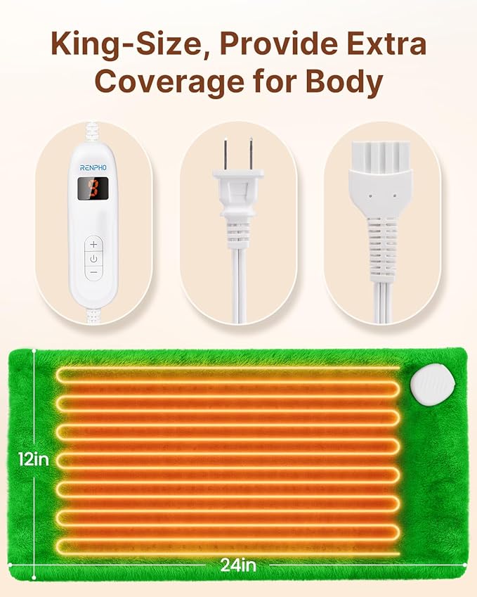RENPHO Heating pad for Back Pain, Heating Pad for Neck and Shoulder and Back with Auto Shut Off, Mothers Day Gifts for Mom Wife, FSA Eligible, ETL Certified, 12"x24", Green
