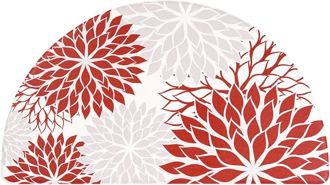 PVC Anti-Fatigue Semi Circle Kitchen Mats, Non-Slip Kitchen Rugs, Comfort Standing Runner Rug, Multipurpose Indoor Mats for Laundry, Office, Bedroom, Sink, Bathroom,red,size18 x30