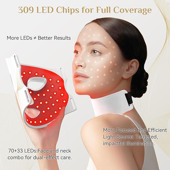 FOLOKE LED Light Therapy Mask Skin Care, LEDs face mask & neck mask Red - Wavelength for Home Use, – Advanced Skincare Made Easy (Snow White)