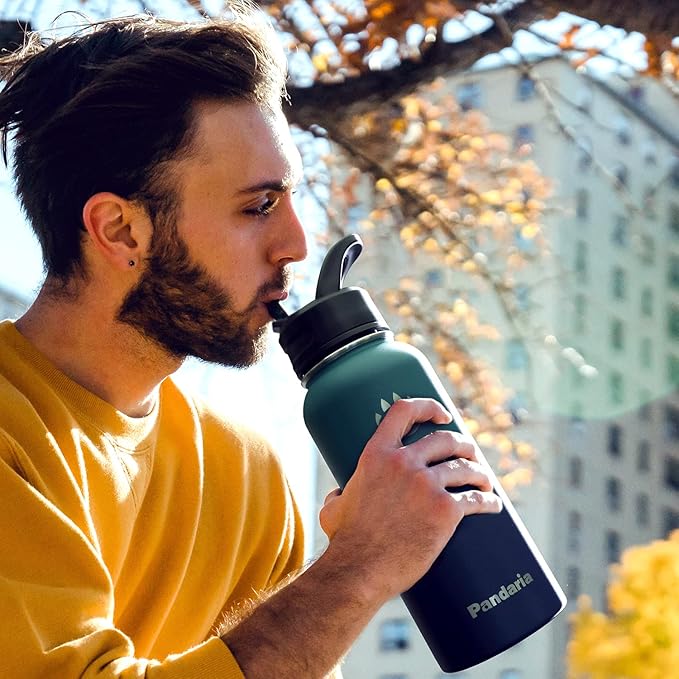 Insulated Water Bottle 32oz, Stainless Steel Water Bottle with Straw & Spout Lids & Paracord Handle | with Straw, Spout Lids, Paracord Handle