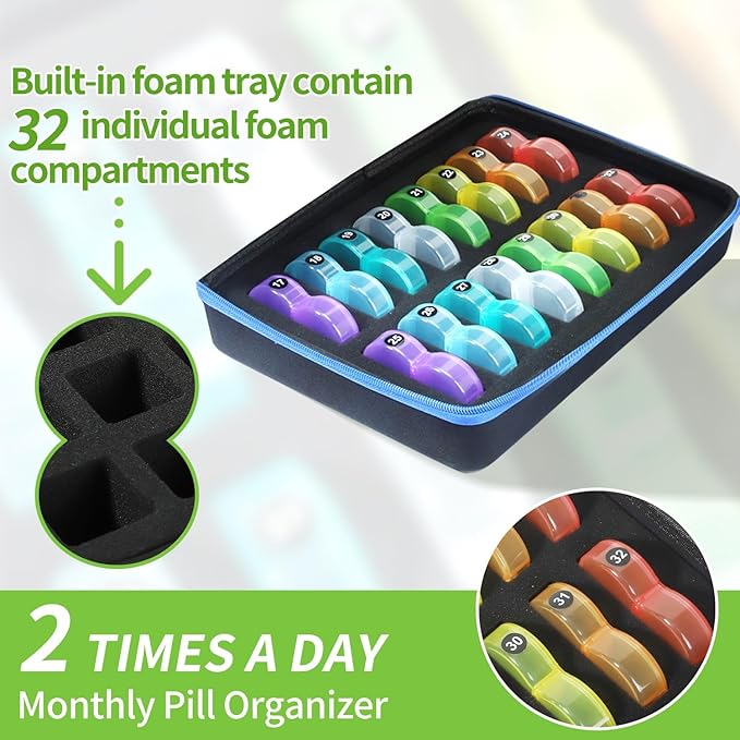 Monthly Pill Organizer Box 2 Times a Day 30 Day, Traval Pill Box with Portable Hard Case, Extra Large Medicine Box Holds Vitamin, Cod Liver Oil & Supplement
