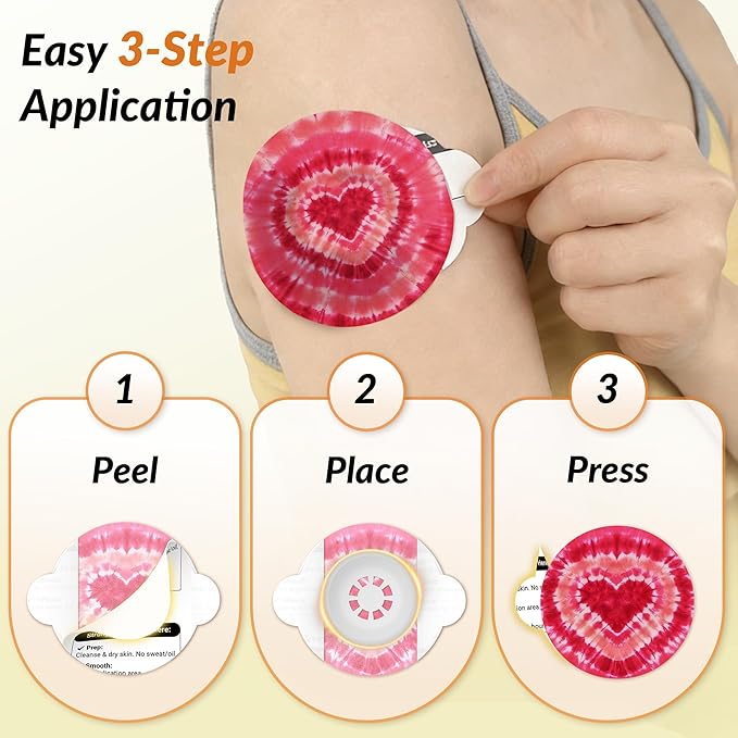 Libre 3 & Plus Sensor Covers Waterproof, Amolyfe 10 Pack Freestyle Libre 3 Sensor Covers, Bump-Proof with Hard Cap for Free Style Glucose Sensor, Easy-Peel Tab 14-Day Protection (Tiedye)