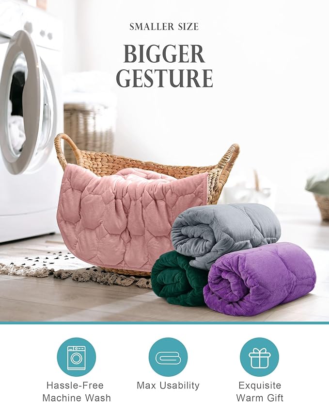 Weighted Lap Blanket 7lbs, Cozy Luxury Crystal Velvet Weighted Blanket for Adults, Small Weighted Blanket for Relaxation, Sleeping, Travel, Dull Pink, 29" x 24"