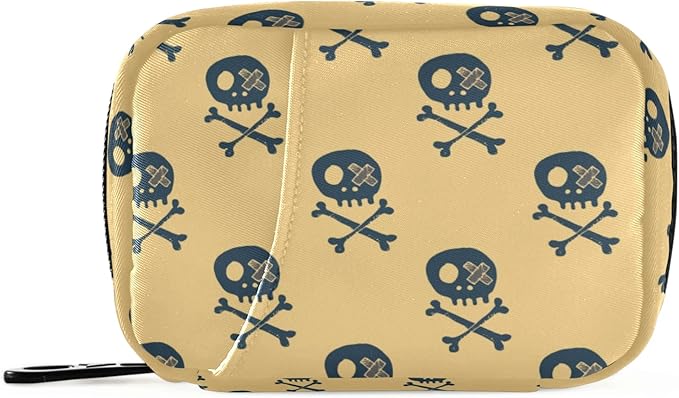 Skulls and Bones Pill Box 7 Day Pill Case Travel Pill Organizer Bag with Zipper Portable Weekly Case Compact Size for Vitamin Supplement Holder