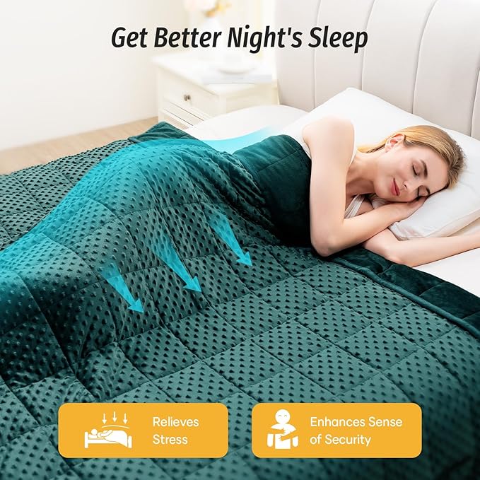 Wemore Minky Dot Weighted Blanket for Adults King Size 20 lbs, Soft Cozy Heavy Blanket for Bed and Couch, Breathable Blanket for All-Season with Glass Beads, Dark Green 80 x 87 inches
