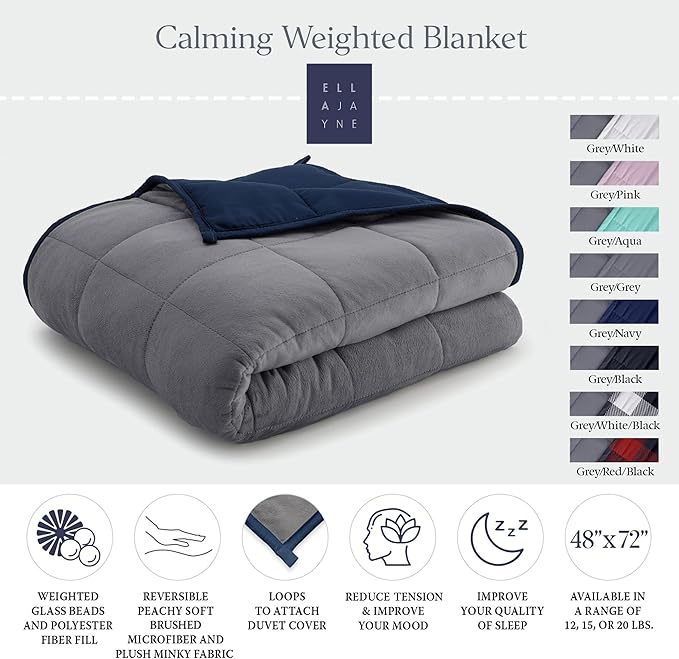 Ella Jayne - Luxury Collection Reversible Blanket, Weighted Blankets for Adults, Heavy Blanket - Queen Size, Weighted Blanket King Size, Weighted Blanket Twin, Navy