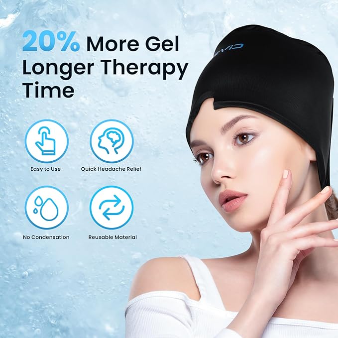 Migraine Headache Relief Cap,Odorless Migraine Ice Head Wrap with 20% More Gel,Hot & Cold Therapy, Instant Migraine Relief Cap,Headache Cap Ice Pack Sleeping Eye Mask Tension&Stress Relief