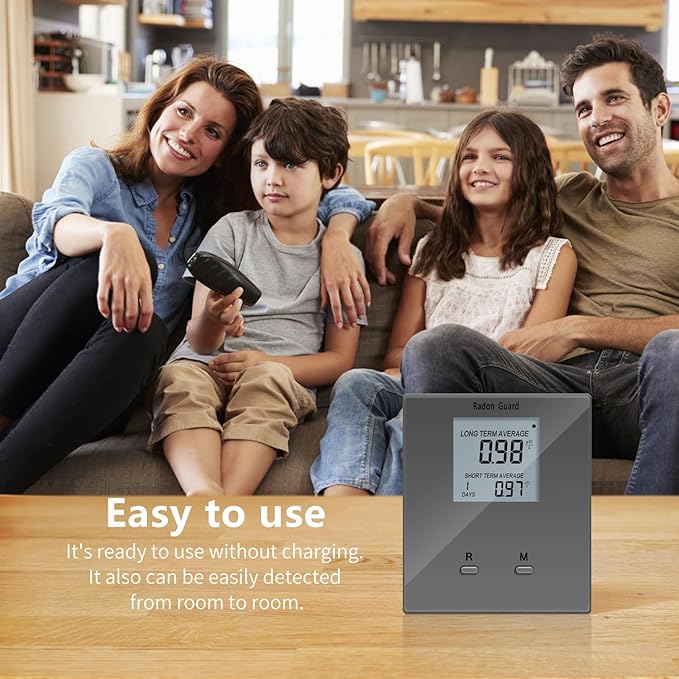 Home Radon Detector, Portable Radon Meter, Long and Short Term Home Radon Monitor, Battery-Powered, Prevent Excessive Radon Levels, Keep Your Health, Gray, Grey, BG-005