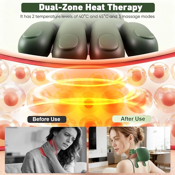 Neck Massager with Heat for Pain Relief deep Tissue, Bionic 4D Deep-Kneading Massage with Soothing Heat,Adjustable Intensity,Ergonomic Design for Home,Office,and Travel Relaxation