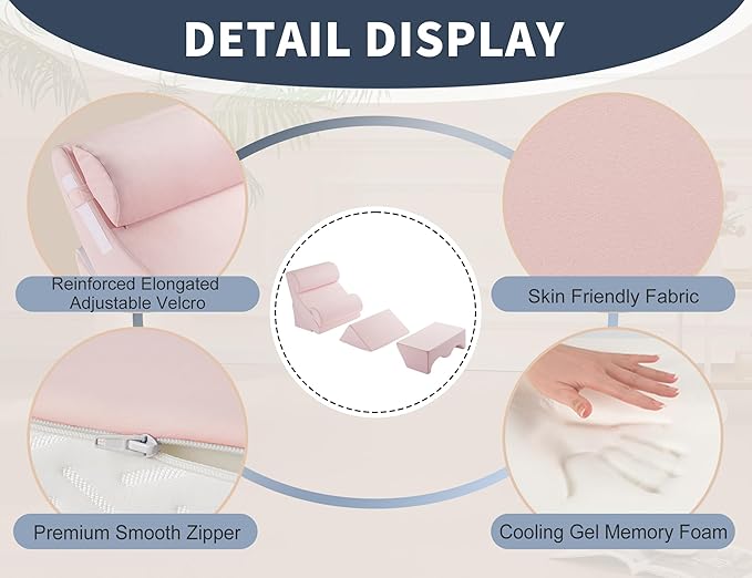 6PCS Multi-Functional Bed Wedge Pillow Kit - 7-in-1 Orthopedic Support for Back/Neck/Legs, Post Surgery Recovery & Sitting Up in Bed, Post Surgery Foam for Body, Pink