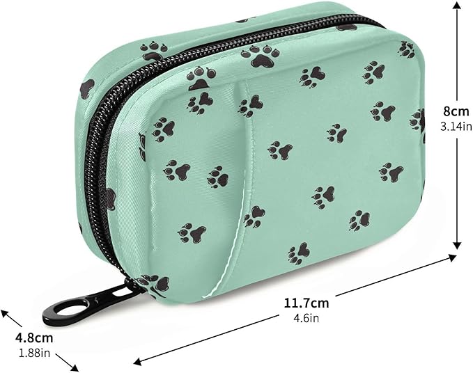 Dog Paw Print Travel Medicine Organizer Bag Compact Pill Case with Inner Compartments & Secure Zipper for Women Men Seniors