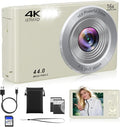 Digital Camera,Upgraded FHD 4K Digital Camera for Teens Girls Boys,Compact Digital Cameras with 64GB Memory Card,2 Batteries,Small Camera with 16X Autofocus Digital Zoom for Vlogging,Cream