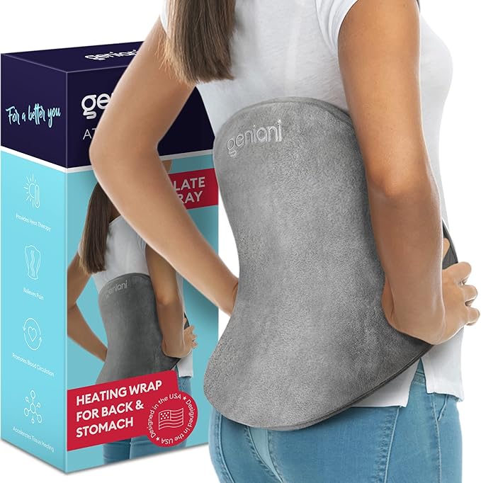 GENIANI Electric Heating Pad for Back Pain & Cramps Relief, 15"x24" Electric Throw with Auto Shut-Off, Adjustable Strap, Soft Fabric, Ideal for Lower Back & Stomach – Gift for Women & Men