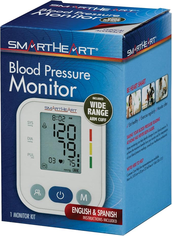 SmartHeart Blood Pressure Monitor | Wide Range Arm Cuff | 2-Person Memory | 198 Total Reading Storage | Excessive Movement Indicator | Easy to Use Automatic Inflation and Deflation