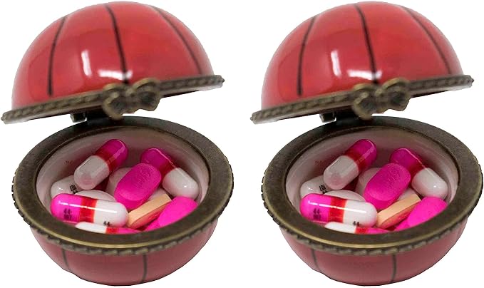 Set of 2 Ceramic Ball-Shaped Compact Pill Box & Organizer (Basketball)