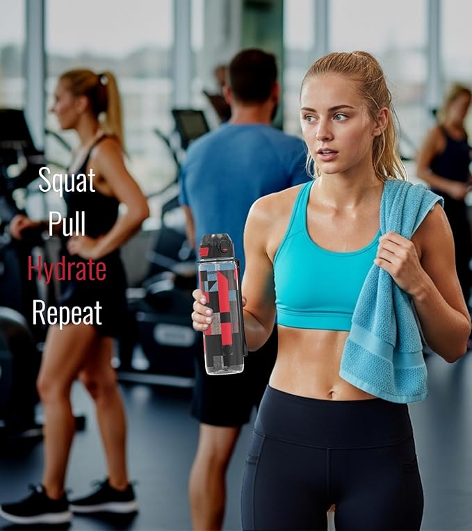 32oz/1L Sport Water Bottle, Light Tritan, Quick-Open Chug Lid/Straw 2-in-1, Leak-Proof, Dishwasher-Safe, BPA-Free, Drop-Resist & Scratch-Resist for Travel/Gym/Office (Bauhaus 1)