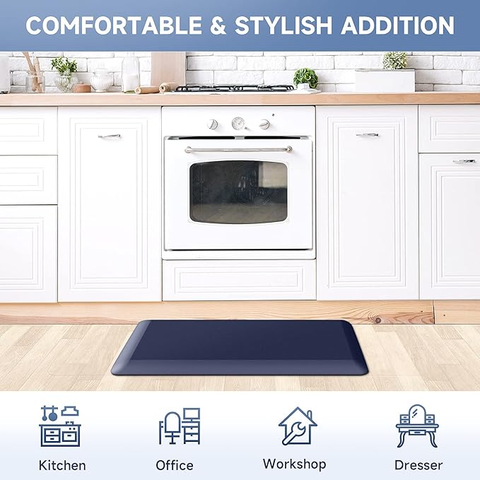 4/5 Inch Thick Kitchen Mats for Floor, StepRite Kitchen Rug for Standing Desk, Non-Slip, Thicker, Stain & Water Resistant, Comfort Anti Fatigue Floor Mat for Home, Kitchen, Office - Blue,54 * 22''