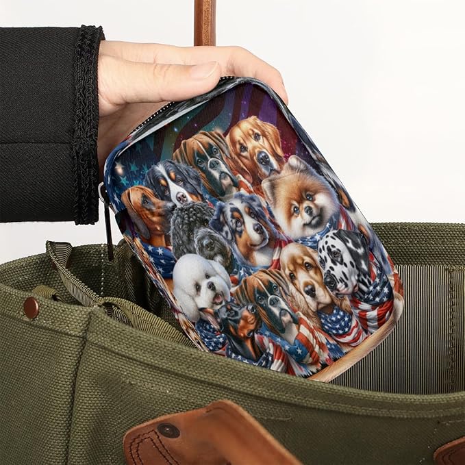 American Flag Animal Dog Travel Pill Organizer Box Weekly Portable Pill Case Daily Pills 7 Day Small Birth Control Pills Container Removable Compartments for Medicine Vitamins Fish Oil