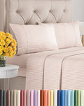 Cal King Size 4 Piece Sheet Set - Extra Soft, Breathable & Cooling Sheets - Hotel Luxury Bed Sheets for Women & Men - Deep Pockets, Easy-Fit & Wrinkle-Free Sheets - Blush Stripes Oeko-Tex Bed Sheets