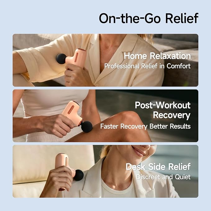 Super Mini Massage Gun Deep Tissue, Portable Handheld Muscle Massager with 5 Speed & 4 Heads for Athletes, Men & Women Muscle Recovery, Percussion Massager Quiet for Home, Gym, Office, Travel, Cream
