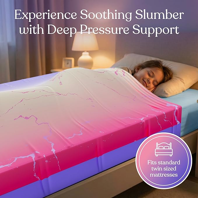 Deep Pressure Sensory Bed Sheet – Queen Sensory Compression Sheet Breathable Sleep Pod Blanket for Better Sleep Support – Calming Compression Blankets for Kids and Adults Pink and Purple
