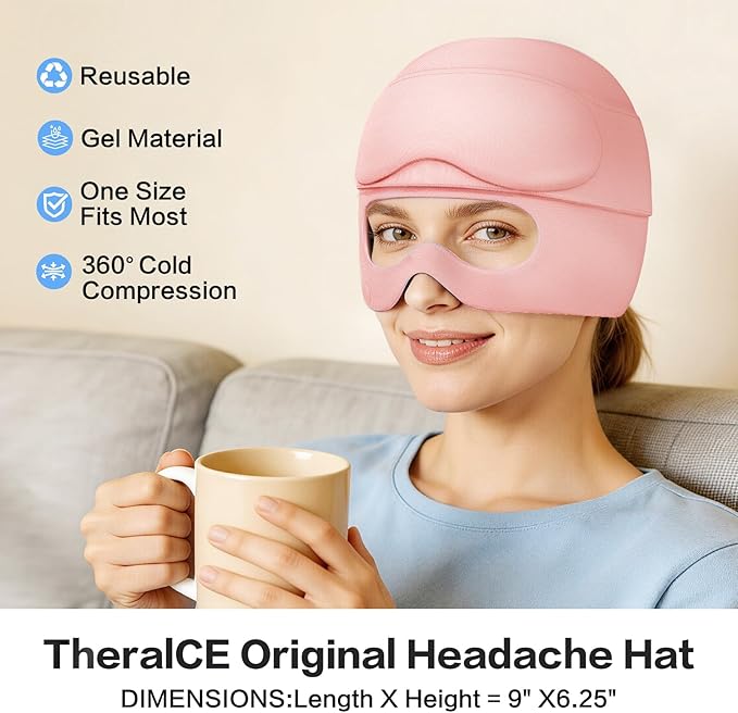 Migraine Relief Cap,2 in 1 Detachable Gel Eye Mask for Hot & Cold Therapy Headache mask with Eye Holes ice Pack for Birthday Gifts for Women