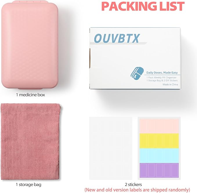Daily Pill Organizer, 8 Compartments Portable Pill Case Travel Pill Organizer, Pill Container Large for Purse Pocket to Hold Vitamins, Cod Liver Oil, Supplements and Medication, Pink