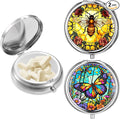 Sibba 2Pcs Portable Medicine Pill Case Moisture Proof Pocket Pill Organizer Dispenser Cute Compact Nice Tablet Box Bee&Butterfliy Medicine Pills Box Metal Pillbox with Mirror for Vitamins, Fish Oil