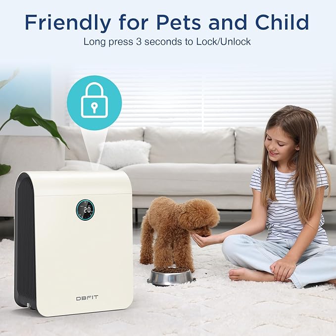 Air Purifiers for Home Large Room Up to 2590 ft² with PM 2.5 Display Air Quality Sensor, DBFIT H13 HEPA Air Purifier with Washable Filter, Auto Mode, Air Cleaner for Smoke Dust Pets Hair (Ivory White)
