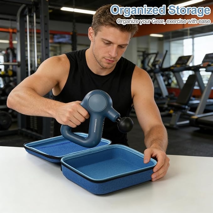 Massage Gun Hard Case Compatible with TheraGun Relief Handheld Percussion Massage Gun, Portable Travel Case Storage Carrying Bag with Mesh Pocket for Cables and Other Accessories Blue(Case Only)