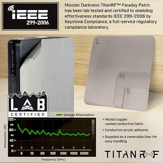 Mission Darkness TitanRF Faraday Patch - Size Large, 2 Per Pack - 10in x 12in (25.4cm x 30.48cm) - RF/EMI/EMF Signal Shielding Conductive Adhesive