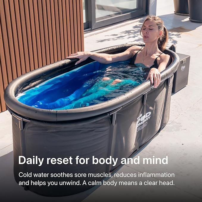 The Pod Company Long Pod Cold Plunge – 126-Gallon Extra-Large Inflatable Ice Bath Tub for Cold Water Therapy – Full-Body Stretch Design, Insulated & Water Chiller Compatible