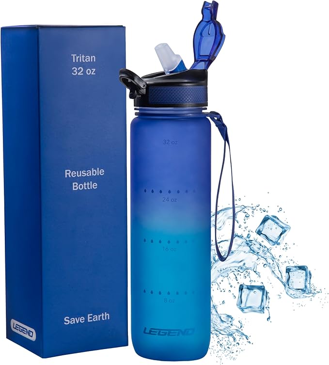 Legend 32 oz BPA-Free Sports Water Bottle with Time Tracker - Leak Proof, Motivational, Modern Design for Gym, Office, Travel