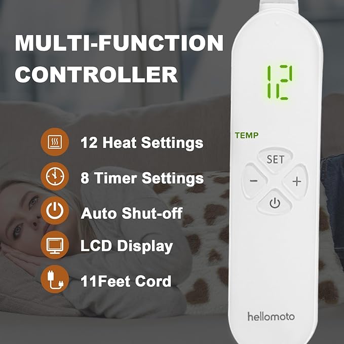 HELLOMOTO Heating Pad for Back Pain & Cramps Relief, Electric Heating Pad for Knee/Leg/Neck/Shoulder, Gifts for Women/Men, Head Pad with 8 Timer Settings and 12 Heat Settings, 12" x24‘’
