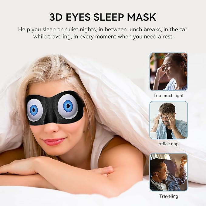 SkiBeau Cute 3D Sleeping Eye Mask Funny Blindfold 2 Pack Travel Sleep Masks Super Soft Weird Eye Cover for Men Women and Kids